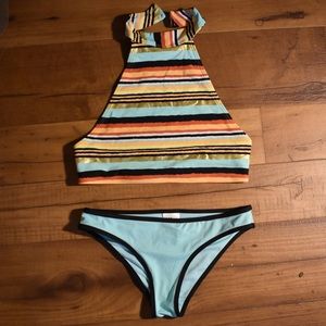 Aerie Striped High Halter Top Bikini